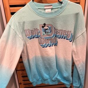 Disney Men's Teal and White Gradient Crewneck Sweater
